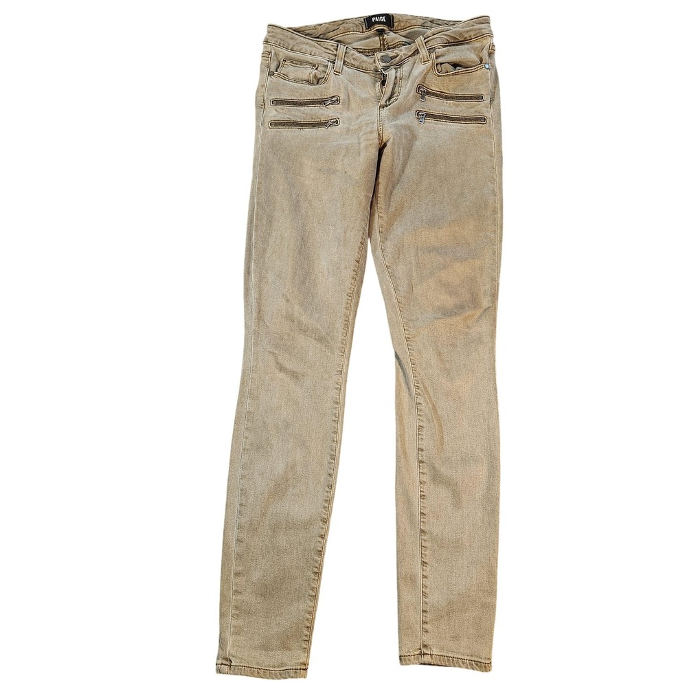 Paige Edgemont Jeans Womens 29 Beige Skinny Moto Zipper Stretch Made in‎ USA